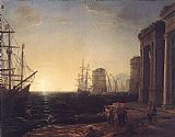 Claude Lorrain Canvas Paintings - Harbour Scene at Sunset